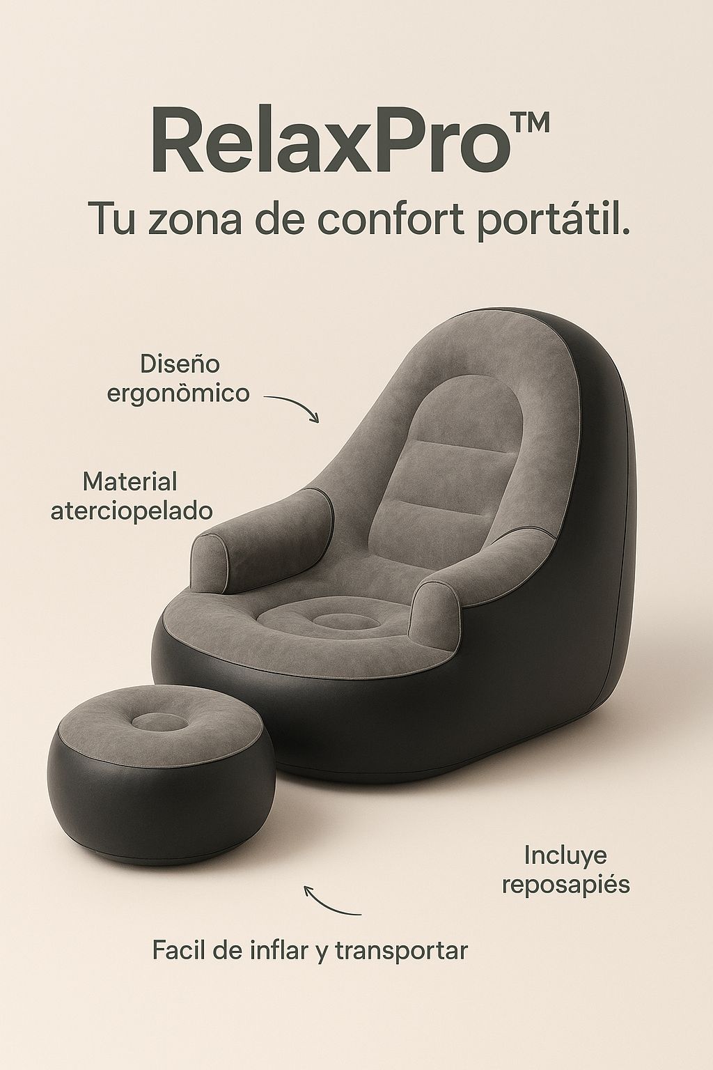 RelaxPro™ – Sofá Inflable Premium con Reposapiés