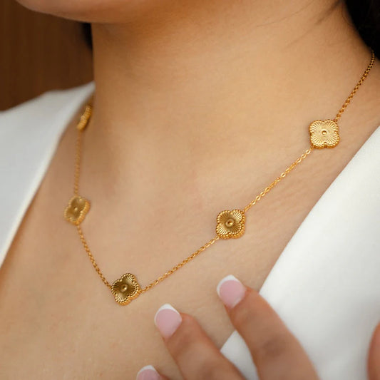 Collar Van Cleef Vintage 5 Trébol Bañado en Oro 18K