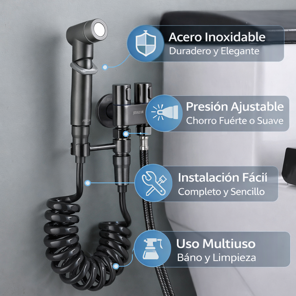AquaJet Multiuso - Pulverizador de Higiene y Limpieza para Inodoro