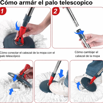 Trapeador 360 Aqua Clean Limpieza Total / incluye Dos Mopas