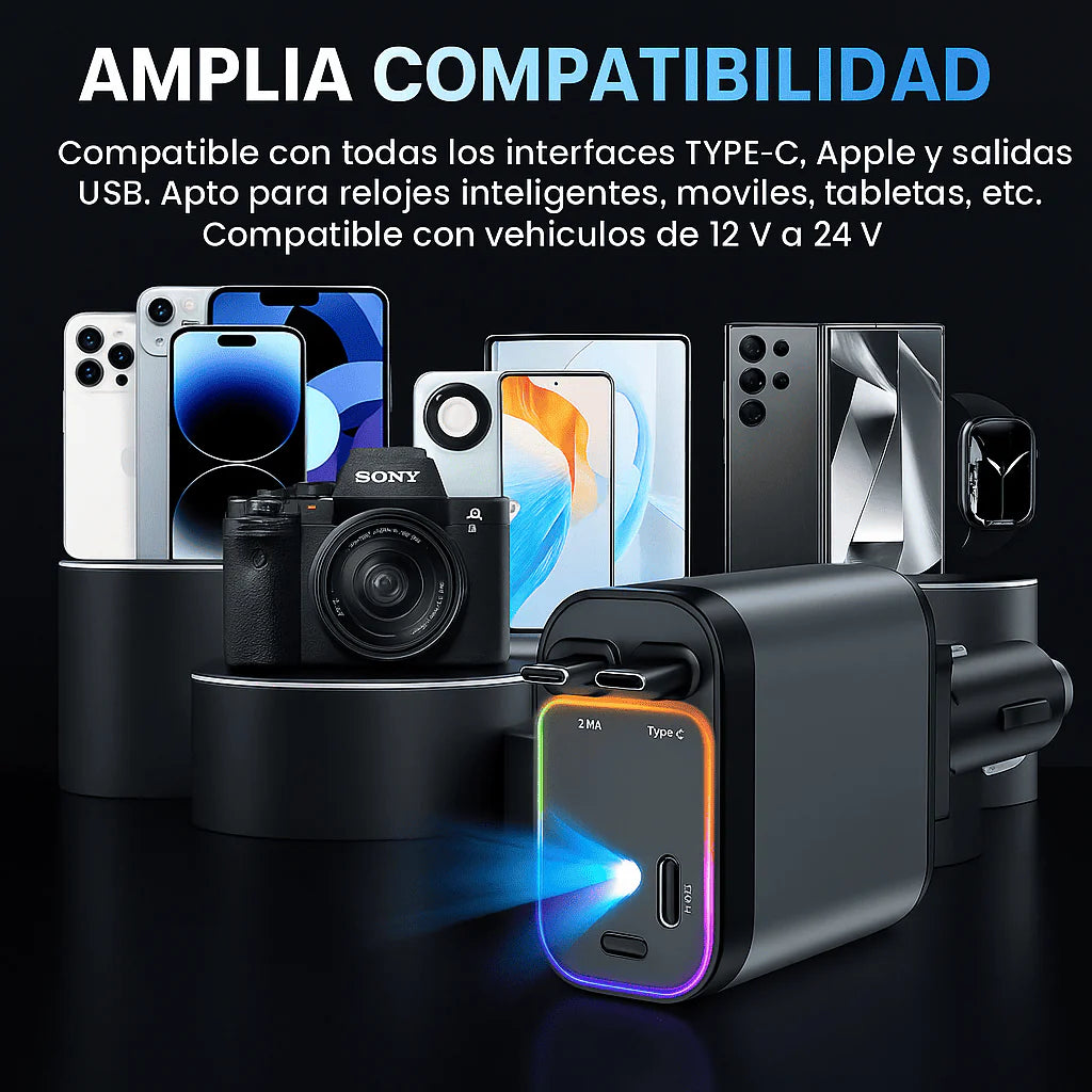 Starlight Pro™ – Cargador Retráctil de Carro 4 en 1 Con Proyector