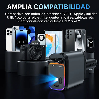 Starlight Pro™ – Cargador Retráctil de Carro 4 en 1 Con Proyector