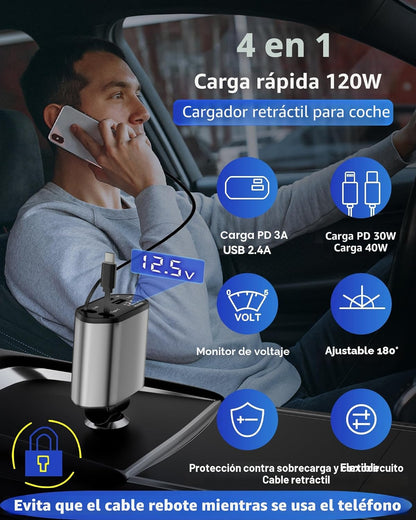 Cargador Retráctil de Carro 4 en 1- Starlight Pro™ –