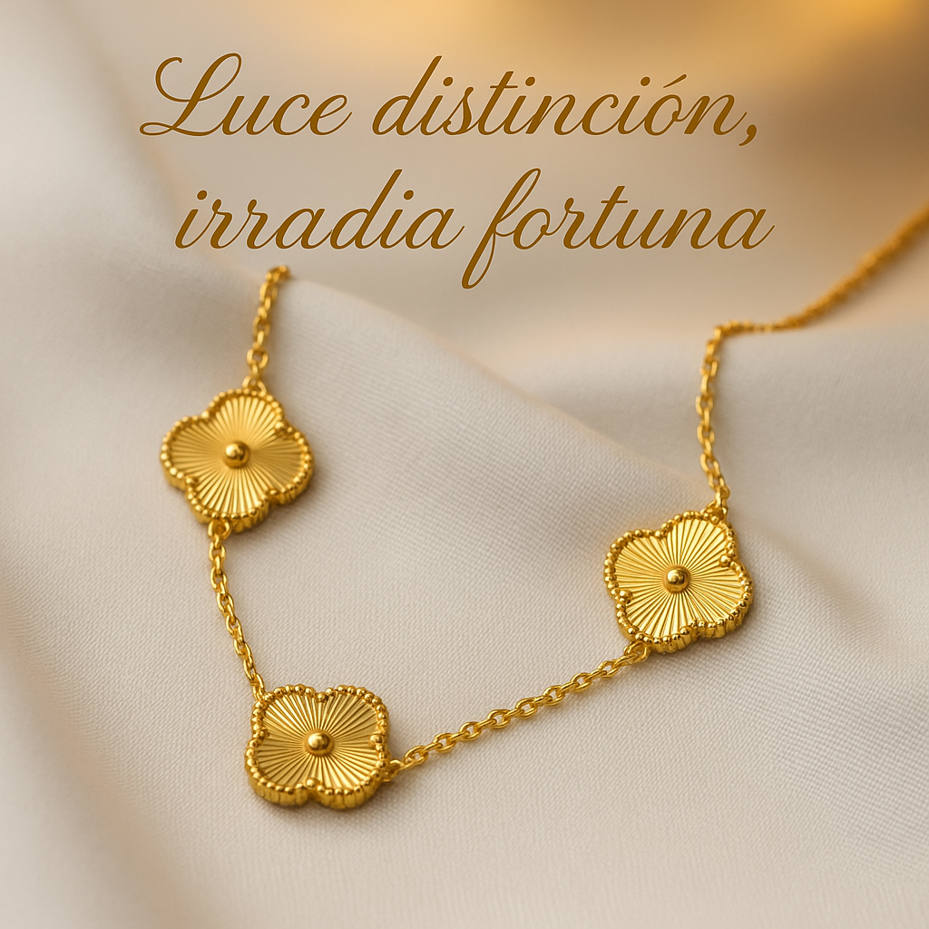 Collar Van Cleef Vintage 5 Trébol Bañado en Oro 18K